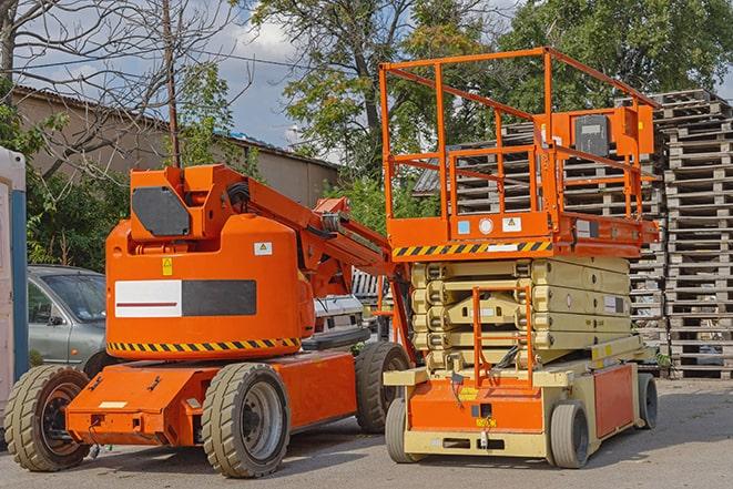 warehouse forklift in operation with stacked inventory in Austinburg OH